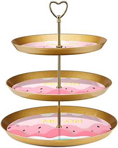 3 שכבת עוגת קאפקייקס מגדל עוגת מגדל עוגת קאפקייקס מחזיק עץ קינוח מגדל למסיבות אירועים עיצוב, פירות מצוירים של אבטיח ורוד
