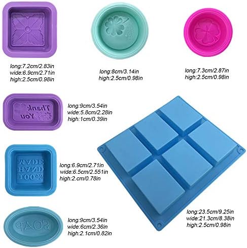 13 PCS ייצור סבון, תבניות, תבנית סבון סיליקון בדרגת סיליקון, מאפין עוגות עוגת עוגת אפייה תבנית תבנית רכה למלאכה ביתית - כחול, אדום ורד, סגול, ירוק