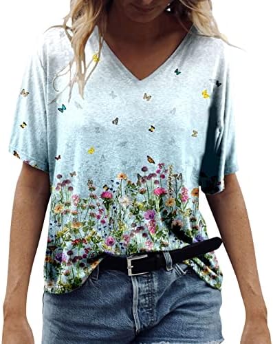 חולצות לנשים, פרח הדפסת צווארון שרוול קצר גדול אימון חולצות בתוספת גודל חולצות לנשים