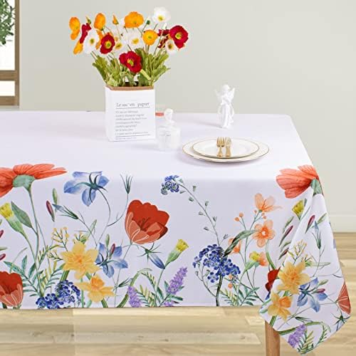 קספי אביב קיץ מפת שולחן 60 איקס 84 פסחא מלבן מפת שולחן בצבעי מים פרח בר פרחוני מפת שולחן דקור נגד קמטים לשפוך עמיד עבור מקורה חיצוני חתונה מסיבת יום הולדת