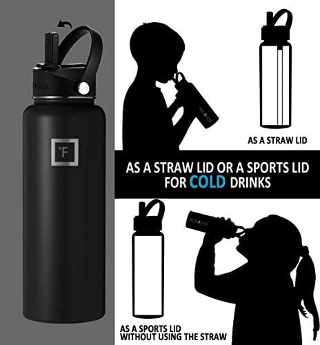 מכסה קש גמיש לבקבוקי מים ספורטיים מבודדים בפה רחב, פשוט ללא מכסים, 2 מכסים, 4 קשיות, 2 מברשות ניקוי