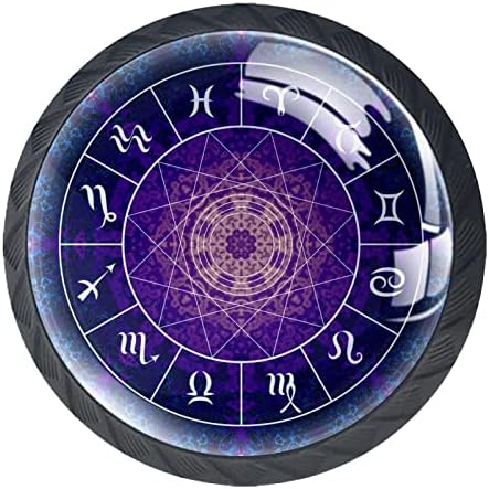 Kraido Zodiac Horoscope Horoscope Psychedelic Deply מטפל 4 חתיכות ידית ארון עגולה עם ברגים מתאימים למשרדים ביתיים