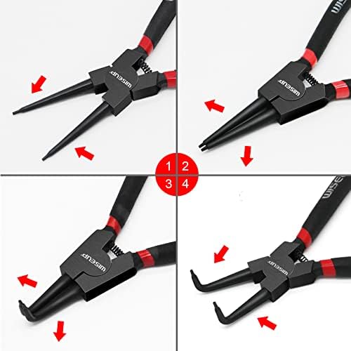 צבת Circlip Wiseup 7 אינץ ', טיפים חיצוניים כפופים צנח צלחת צנח כבד לשמירת מסיר קליפ C