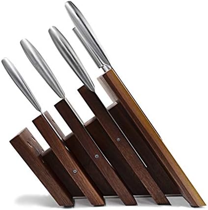גואנגמינג - מחזיק סכין בלוק סכין מגנטי עץ אגוז לאחסון כלי מטבח, חנות 10 סכינים לשף מקצועי, עיצוב אלגנטי ויצירתי, חום