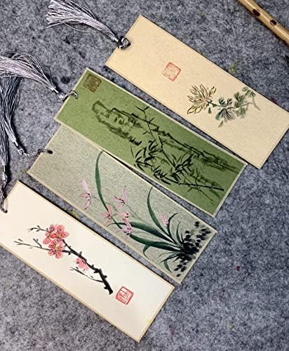 SQ073 HMAYART סיני סגנון מסורתי DIY DIY XUAN נייר שיקישי סימניות ריקות עם גדילים צבעוניים ליצירות אמנות סאגי-אי ודיו 10 גיליונות