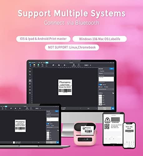 פוממו מ 220 יצרנית תוויות ורודות, מדפסת ברקוד בלוטות', גרסה חדשה מקבלי תוויות רב-תכליתיים עם גליל 1 40 * 30 ממ נייר תווית תרמי,גליל 1 קלטות תווית 60 * 40 ממ
