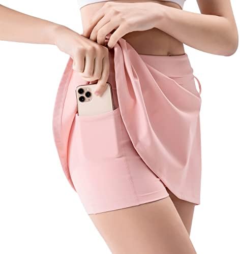 חצאית טניס טניס קפלים של קומורבי לנשים עם כיסי מכנסיים קצרים שולטים חצאית חריץ גולף ספורט ספורטי חריץ גבוה.