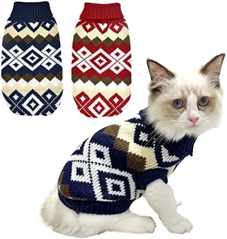 כלי רכב 2 יחידות מחמד סוודרים משובצים לחג המולד חתול סוודר כחול סוודר חתלתול כלבל