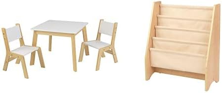 שולחן מודרני של קידקראפט ו-2 כסאות ומדף ספרים-טבעי