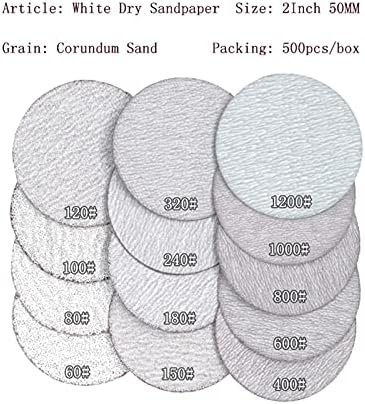 נייר זכוכית מלטש מתכת עץ 500 יחידות 2 אינץ '50 ממ לבן נייר זכוכית יבש וו דיסק וולאה 60-1200 ליטוש חול גס אביזרי כלי טחינה אביזרים