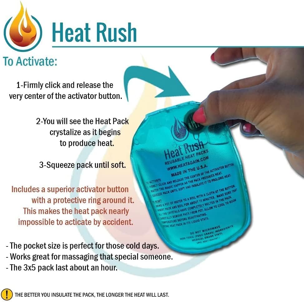 Rush Rush - אריזת חום ניידת ושימושית מיידית - חבילות 2 אריזות חום חום קטן חום חום יד יותר מושלם לימים קרים כיס חם יותר. שעה של חום לחיצה. מיוצר בארהב