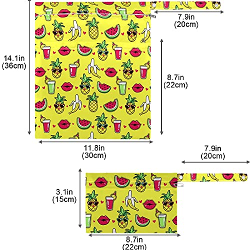 חזותשמשי אננס שפתיים קוקטייל אבטיח בננה 2 יחידות רטוב תיק עם כיסי רוכסן רחיץ לשימוש חוזר מרווח חיתול תיק עבור נסיעות,חוף,מעון יום,עגלת,חיתולים,מלוכלך בגדי כושר,רטוב בגדי ים, עמל