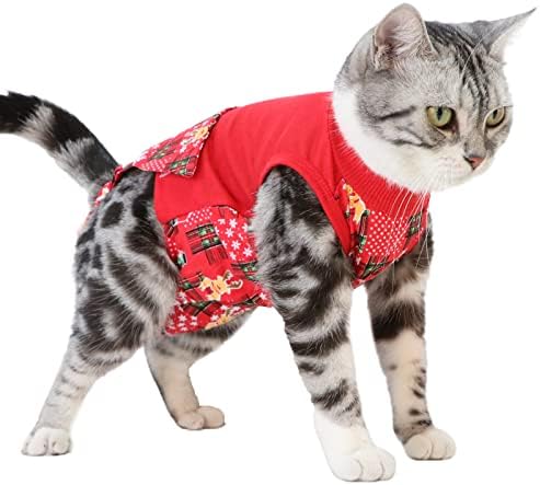 חתול התאוששות דואר צווארון אלטרנטיבי לחתולים וכלבים לאחר ניתוח ללבוש אנטי מלקק פצעים פיג ' מה חליפת בית מקורה לחיות מחמד בגדים לנשימה גורים התאוששות בגדי חג המולד ירך לעטוף