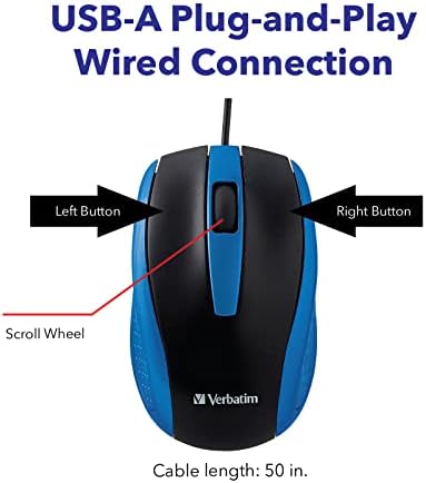 עכבר מחשב חוטי מילולי למחשב נייד ומחשבים אישיים-שימוש ביד ימין או שמאל, כחול 99743, 1.4 איקס 2.4 איקס 3.9
