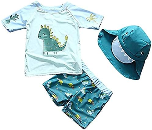 תינוקות פעוטות נערים שני חלקים בגד ים בגד ים בגדי ים דינוזאור שומרי פריחה עם כובע upf 50+