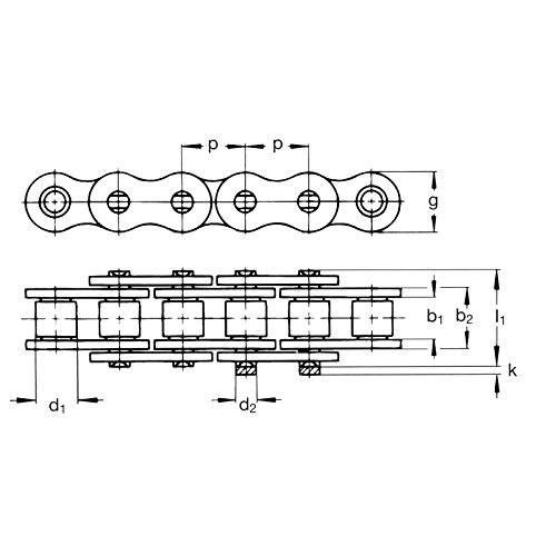 Ametric 05B ISO, קופסת 5 מטר, שרשרת רולר יחידה, 22x5m Ametric Part מס ', 8 ממ המגרש, 3 ממ, 5 ממ, 8.6 ממ, 8x1/8, 2.31 ממ סיכה דיא,