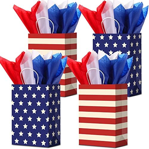 16 חתיכות פטריוטי מתנת שקיות עם ידית עם 18 יחידות רקמות נייר 4 ביולי מתנת שקיות אמריקאי דגל ארהב מתנת שקיות עבור ותיקים יום זיכרון יום עצמאות יום המפלגה