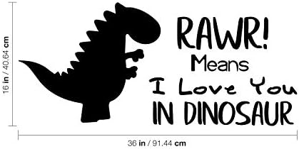 מדבקות אמנות קיר ויניל - RAWR פירושו שאני אוהב אותך בדינוזאור - 16 x 36 - בנים חמודים ילדות קטנות ילדים דבק דבק מקלף מהמדבקה - חדר חדר שינה חדר שינה דירה דירה כיתתית מדבקות עיצוב