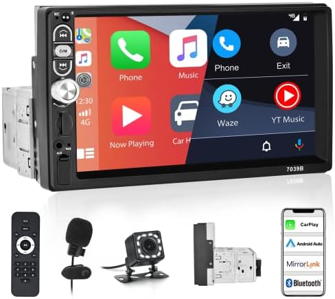 Hikity Apple Carplay & Android Auto Setero מקלט סטריאו 7 סטריאו רכב אוניברסלי יחיד DIN תומך Bluetooth FM USB SWC Miclphone