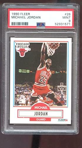 1990-91 FLEER 26 MICHAEL JORDAN PSA 9 כרטיס כדורסל מדורג NBA 1990 1991 שור - כרטיסי כדורסל לא חתומים