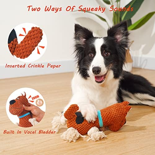 צעצועי כלבים של Napojoy, צעצועי כלבים ממולאים לשעמום כלבים בינוני גדול, צעצוע לעיסת כלבים חריקת עם נייר מתכווץ, צעצועי גור גורים חיצוניים