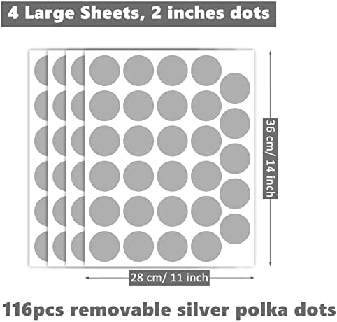כסף נקודה קיר מדבקות קליפה ומקל, נשלף מנוקדת קיר מדבקות לילדים בני בנות חדר שינה חדר משחקים סלון, בכיתה משתלת קיר תפאורה, עשה זאת בעצמך אין שאריות, 2 סנטימטרים 116 יחידות-ג ' סירמו