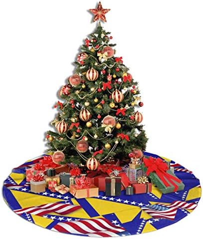 Lveshop Bosnia and Herzeegovina Flag עם אמריקה דגל עץ חג המולד חצאית יוקרה עגול מקורה חיצוני כפרי קישוטי חג עץ חג המולד （30 /36 /48 שלושה גדלים）