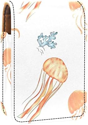 איפור שפתון מקרה מחזיק מיני תיק נסיעות קוסמטי פאוץ, ארגונית עם מראה עבור מחוץ שושבינה מתנת מסיבת חתונת ארנק, מדוזה אוקיינוס בעלי החיים אלמוגים
