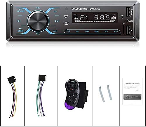 סטריאו רדיו יחיד לרכב יחיד עם Bluetooth 1 Din in-Dash Setero Settero תומך ב- FM רדיו בקרת אפליקציות, מוזיקת ​​שמע דיגיטלית MP3 Player MIC/כפול USB/SD/AUX עם בקרת גלגל ההגה