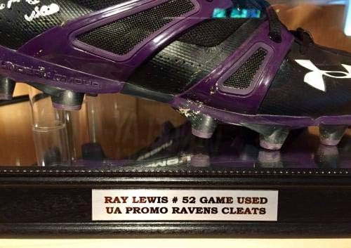 משחק ריי לואיס השתמש בערבים חתומים שחוקים UA NFL כדורגל נעלי נעלי RL ו- JSA COA - משחק NFL משומש בכדורגל