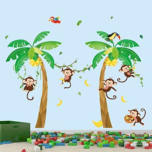 כל קוף וקיר עץ מדבקות קיר עץ חיות ג'ונגל מקלפים ומדבקות אמנות קיר מקל לילדים חדר שינה פעוטון סלון סלון