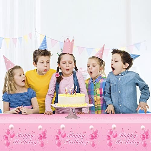 3 חתיכות מפות יום הולדת שמח, כיסויי שולחן ורודים למסיבת יום הולדת, כיסוי שולחן חד פעמי מפלסטיק לקישוטי מסיבת יום הולדת לנשים, 51 על 108 אינץ'.