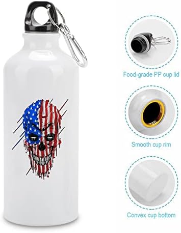 ראש גולגולת אמריקה דגל בקבוק מים ספורט אלומיניום פה בקבוק קנטינה ספל נסיעות עם מכסה וו מתכת