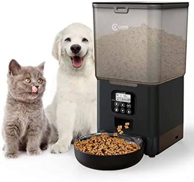 מזינים אוטומטיים לחתולים, מתקן מזון לחתולים 5.6 ליטר עד 20, 4 ארוחות ביום, מתקן מזון יבש לחיות מחמד לכלבים חתולים בינוניים קטנים, ספק כוח כפול ומקליט קול, שחור