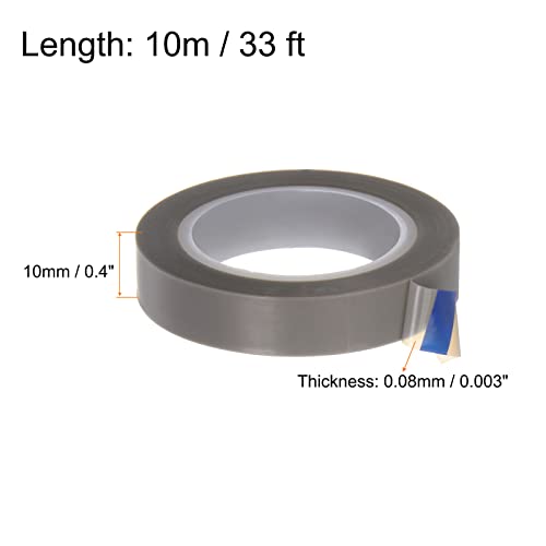 הרפינגטון PTFE סרט קלטת סרטים, קלטת טמפרטורה גבוהה 0.4 x 33 רגל, עובי 0.08 ממ עובי עם דבק צד יחיד למכונת איטום ואקום, אוטם דחף יד, אפור