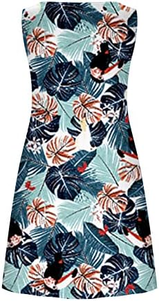 שמלות קיץ לנשים בוהו פרחוני צוות צוואר שמלת מיכל חוף מזדמן ללא שרוולים עם כיס