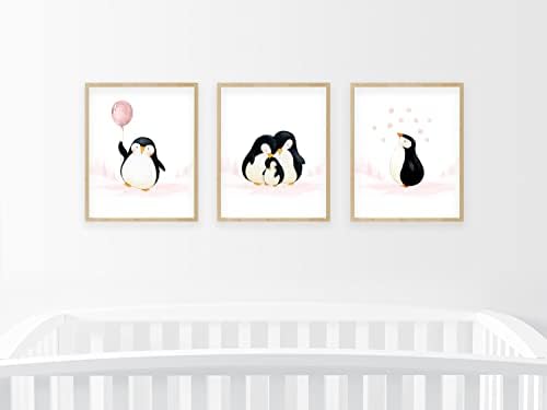 Bumbleboo Baby Penguin Printery הדפסי קיר, קישוט לחדר משחקים, אמנות קיר משתלת, תפאורה לחדר משתלות, סט הדפסות משפחתיות של פינגווין, לא ממוסגר, סט של 3 הדפסים, 8x10