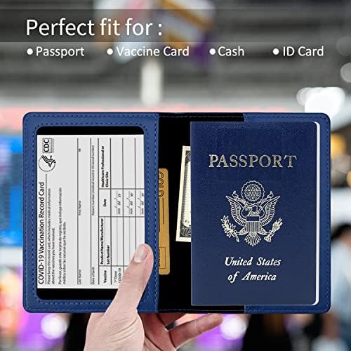 דרכון וחיסון כרטיס מחזיק קומבו מושלם נסיעות אבזרים, עור מפוצל דרכון מחזיק עם חיסון כרטיס חריץ דרכון מקרה כיסוי מגן