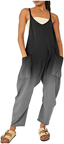 MTSDJSKF חליפות מכנסיים לנשים נשים רופפות רצועות ספגטי ללא שרוולים סרבלים סרבלים נמתחים מכנסי רגל רחבים סרבלים