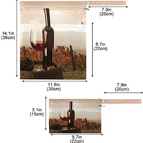 מראה שמש אדום יין כרם דפוס 2 יחידות רטוב תיק עם כיסי רוכסן רחיץ לשימוש חוזר מרווח עבור נסיעות,חוף,בריכה,מעון יום,עגלת,חיתולים,מלוכלך בגדי כושר, רטוב בגדי ים, רחצה
