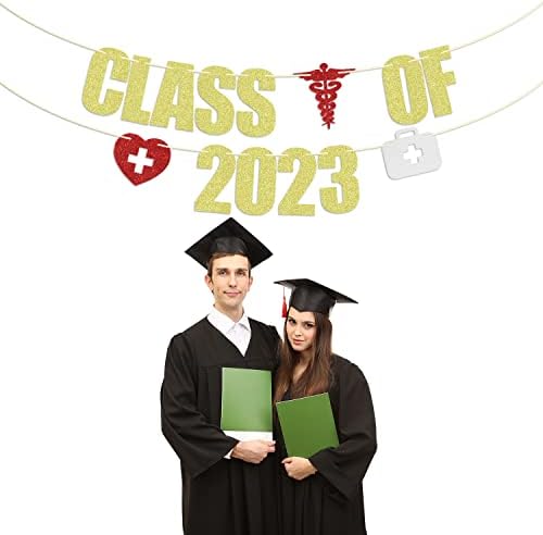 מזל טוב דוקטור גראד 2023 באנר, רופא עתידי, סיום לימודי בית ספר לרפואה 2023 קישוטי מסיבת סיום סיום שמח נוצץ