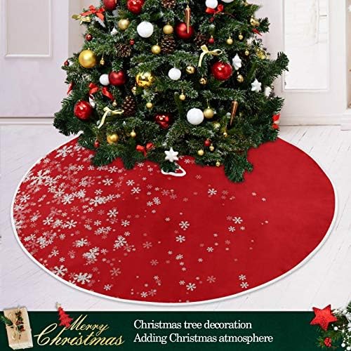 OREZI אדום חג המולד פתית שלג 440803 חצאית עץ חג המולד, שטיח קישוטים לעץ חג המולד לחג חג המולד לשנה החדשה קישוט, 47.2 אינץ '