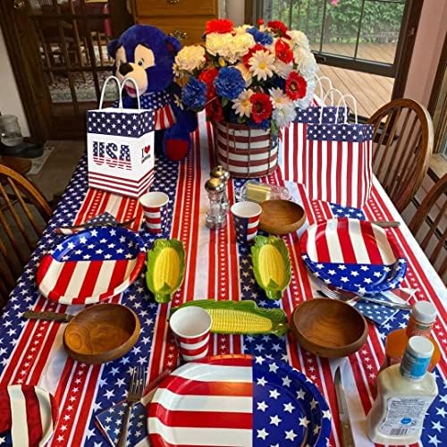 10 יחידות שקיות מתנה פטריוטיות עם ידיות, שקיות נייר דגל אמריקאיות, מסיבת 4 ביולי לטובת תיקים לטובת יום הזיכרון ליום הזיכרון של יום הוותיקים, מסיבת יום הולדת אמריקאית אמריקאית פטריוטית -5.9 x 3.2 x 8.3