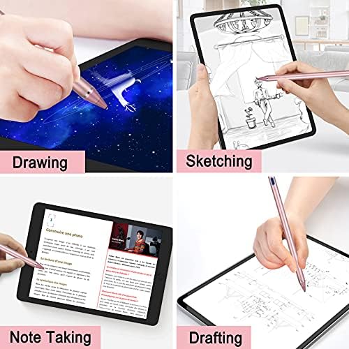 עטים חרטודים למסכי מגע, Active Stylus תואם לאייפד של אפל, נטען 1.5 ממ נקודה עדינה עיפרון חכם תואם דיגיטלי תואם ורוב הטאבלט, לציור וכתב יד