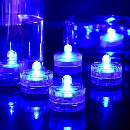 אור לד צולל, פנסי תה נרות כחולים עמידים למים ללא להבה, אורות בריכה מתחת למים לקישוט מסיבת פסטיבל אגרטל לחתונה בבית 24 יחידות