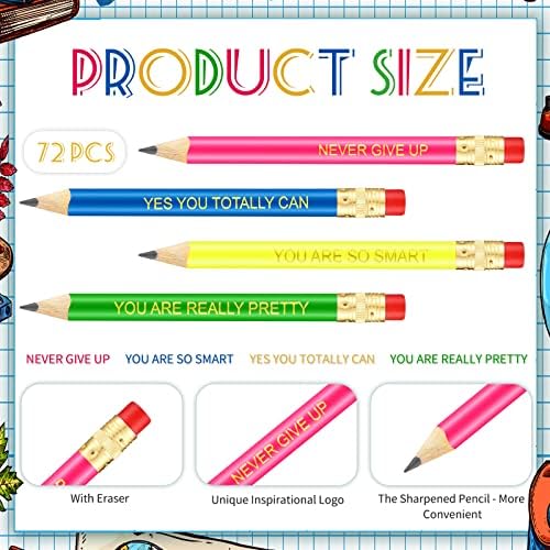 טינלאד 72 יחידות השראה גולף עפרונות עם מחקים לילדים 4 צבעים ציטוטי מראש ניאון מיני עפרונות מוטיבציה עפרונות חצי עפרונות לסטודנטים מתנות בית ספר ציוד משרדי