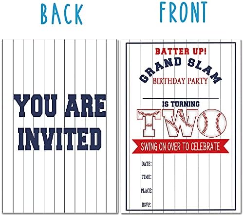 ukebobo הזמנות למסיבת יום הולדת שנייה עם מעטפות-הזמנות למסיבת בייסבול של בלוט, קישוטים למסיבות בייסבול-20 קלפים עם מעטפות （BQ-02）
