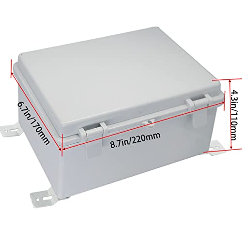 קופסת חשמל אטומה למים עם צלחת הרכבה 220x170x110 ממ, תיבת צומת IP67 צירים כיסוי אפור אפור קופסאות פרוייקטים לאלקטרוניקה DIY מארז עם סוגר קיר ו -2 בלוטות 8.7 x6.7 x4.3