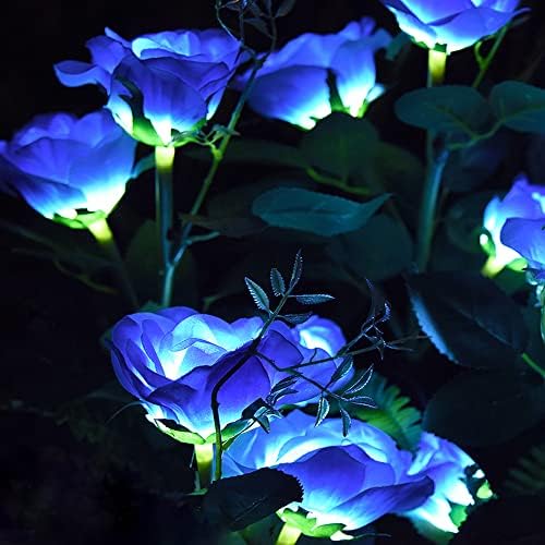 אורות פרחי ורדים רודים חיצוניים חיצוניים סולאריים, 2 חבילות 10 ורדים סולארי גן דקורטיבי אורות אטומים למים לחצר האחורית מסלול חג המולד קישוט-כחול
