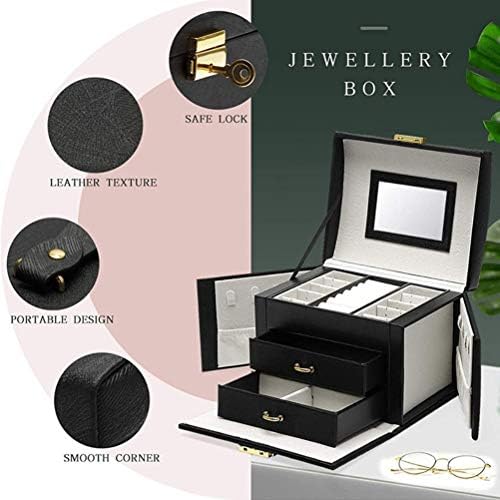 תיבת תכשיטים שרשרת עגילי קיבולת גדולה עם שעון מראה תכשיטים מגירות קופסאות קופסאות שרשראות קטיפה בטנה